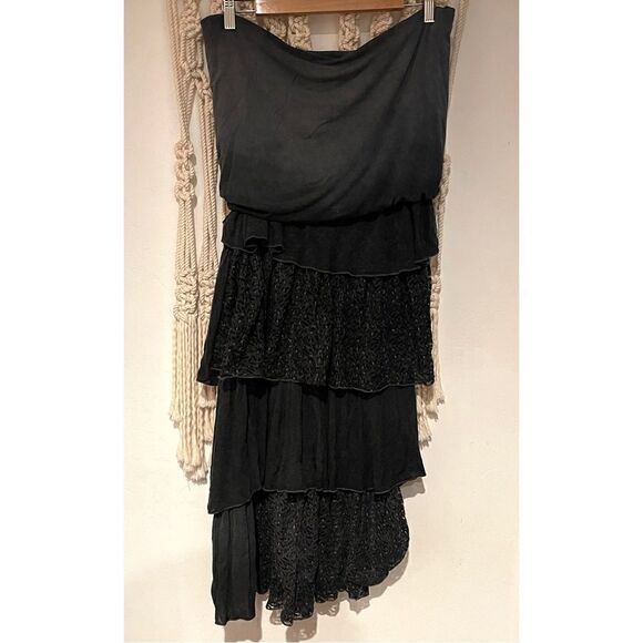 Saga Tiered Dress/Skirt SM/MED Gray Italy Made Lagenlook Silk Blend Minimalist - Picture 5 of 11